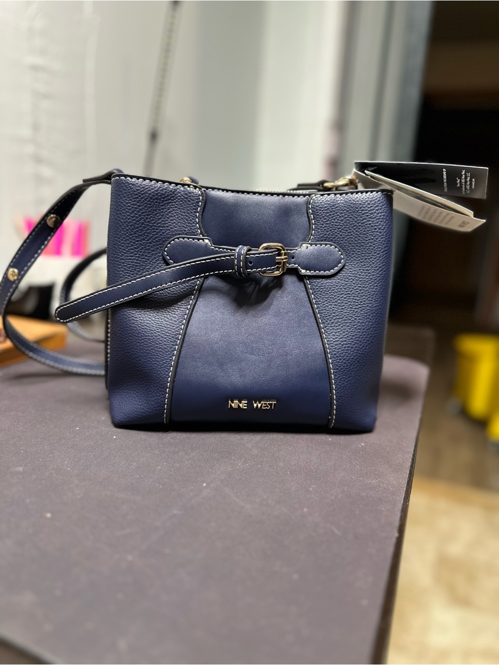 Brand New Nine West Navy and White Stitched Crossbody Bag